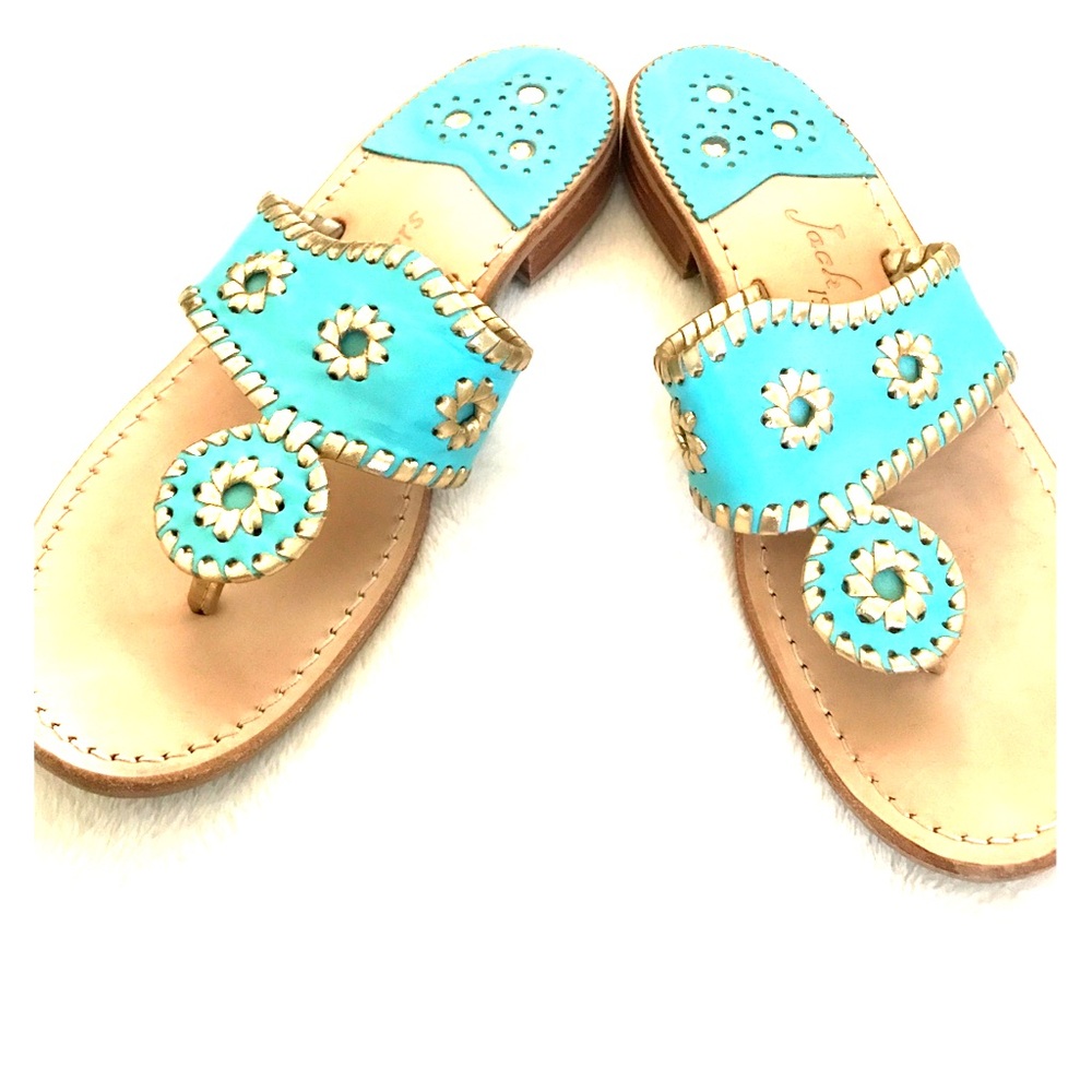 Jack Rogers Stylish Blue and Gold Leather Sandals